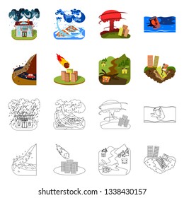 Vector design of weather and distress icon. Set of weather and crash vector icon for stock.