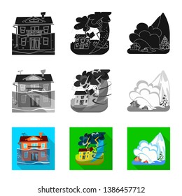 Vector design of weather and distress icon. Set of weather and crash stock symbol for web.