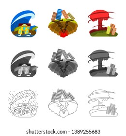 Vector design of weather and distress icon. Set of weather and crash stock symbol for web.