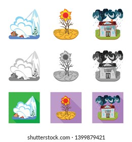 Vector design of weather and distress icon. Collection of weather and crash vector icon for stock.