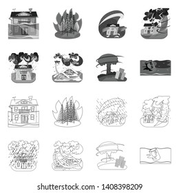Vector design of weather and distress icon. Collection of weather and crash stock symbol for web.