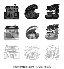 Vector design of weather and distress icon. Set of weather and crash stock symbol for web.
