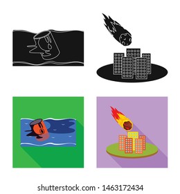 Vector design of weather and distress icon. Collection of weather and crash vector icon for stock.