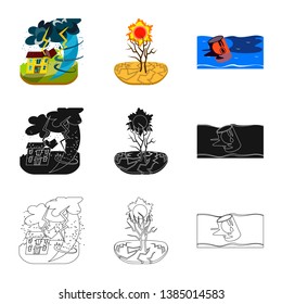 Vector design of weather and distress logo. Collection of weather and crash stock vector illustration.