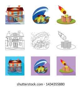Vector design of weather and distress logo. Collection of weather and crash stock vector illustration.