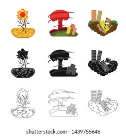 Vector design of weather and distress logo. Set of weather and crash stock symbol for web.