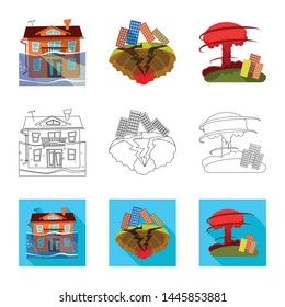 Vector design of weather and distress logo. Set of weather and crash stock symbol for web.