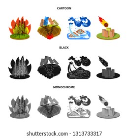 Vector design of weather and distress sign. Set of weather and crash stock vector illustration.