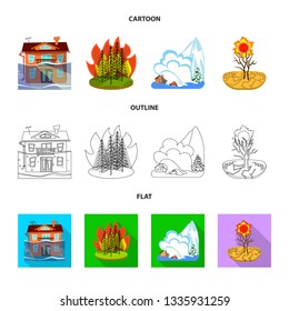 Vector design of weather and distress sign. Collection of weather and crash stock symbol for web.