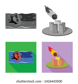 Vector design of weather and distress sign. Set of weather and crash stock symbol for web.