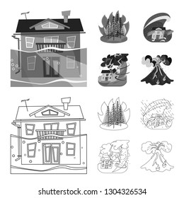 Vector design of weather and distress symbol. Set of weather and crash vector icon for stock.