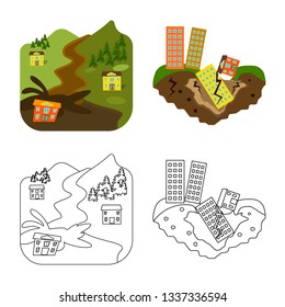 Vector design of weather and distress symbol. Set of weather and crash vector icon for stock.