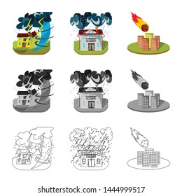 Vector design of weather and distress symbol. Set of weather and crash stock vector illustration.