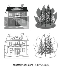 Vector design of weather and distress symbol. Set of weather and crash stock symbol for web.