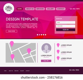 Vector design website theme template. Landing web page layout with blurred background.