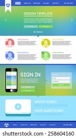 Vector design website theme template. Landing web page layout with blurred background.