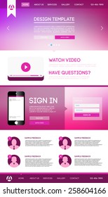 Vector design website theme template. Landing web page layout with blurred background.