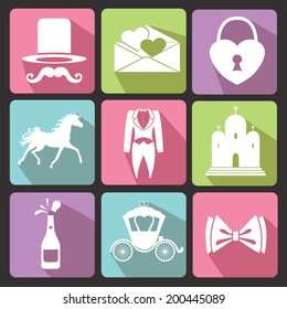 Vector Design wedding Flat icons for Web and Mobile.Set of  wedding items 