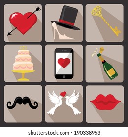 Vector Design wedding icons for Web and Mobile. Set of wedding items. Vector