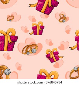 Vector design of wedding seamless pattern with rings and gift