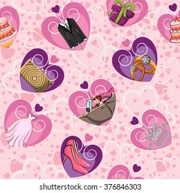 Vector design of wedding seamless pattern with heart shape