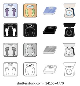 Vector design of weight and lab symbol. Collection of weight and kitchen stock symbol for web.