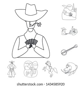 Vector design of western and american symbol. Set of western and farm stock vector illustration.