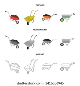 Vector design of wheelbarrow and dirt logo. Set of wheelbarrow and barrow vector icon for stock.