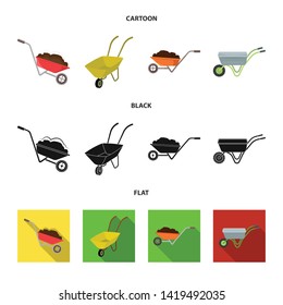 Vector design of wheelbarrow and dirt sign. Collection of wheelbarrow and barrow stock vector illustration.