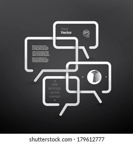 Vector design. White & black business edition of a minimal scalable abstract geometric bubble speech textbox with an artistic background. Layout element for web, brochure, presentation or infographics