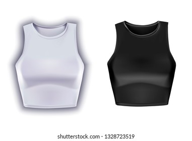 
Vector design of white and black women's t-shirts. Vector drawing of summer short women t-shirts. Fashionable sports women's t-shirts.