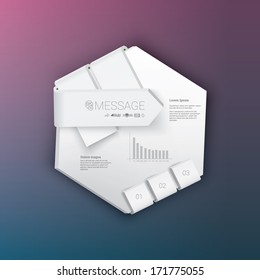 Vector design. White - blank edition of a hexagon shaped banner or textbox template. Abstract minimal geometric 3d eps10 origami illustration for web, brochure, print, infographics or other medium. 