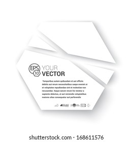 Vector design. White crossing lines cut edition of a hexagon shape banner or textbox Abstract minimal geometric 3d eps10 origami illustration for web, brochure, print, infographics or other medium.  