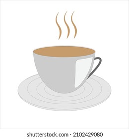 A Vector design of a white cup of coffee with steam isolated on a white background