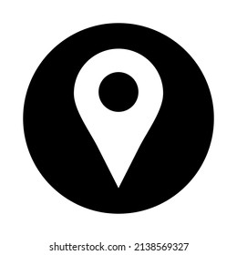 vector design of white location pointer icon with black circle layer