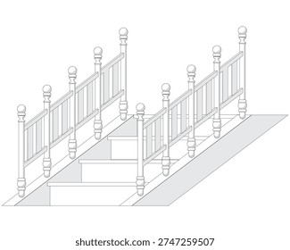 Vector design of white stair railings or fences to provide comfort and safety when going up and down stairs, usually in simple, modern, minimalist houses.