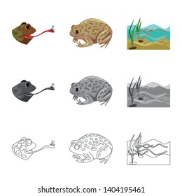 Vector design of wildlife and bog icon. Set of wildlife and reptile stock vector illustration.