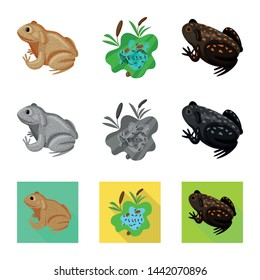 Vector design of wildlife and bog symbol. Set of wildlife and reptile vector icon for stock.