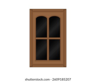 vector design of a window panel and frame made of brown wood with black glass