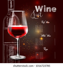 Vector design for wine list. Glass of wine.