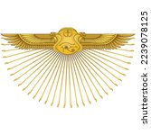 Vector design of Winged Sun with cobras, symbol of ancient Egypt, Winged Sun, eye of horus, ankh cross