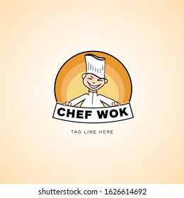 Vector design of wok chef for restaurants logo and menu.