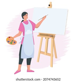 Vector design of Woman artist painting shadow canvas.