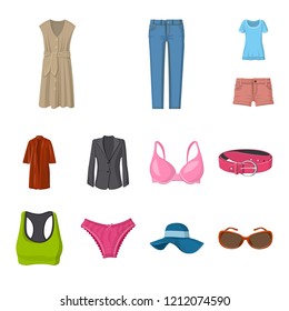 Vector design of woman and clothing icon. Collection of woman and wear vector icon for stock.
