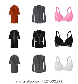Vector design of woman and clothing icon. Collection of woman and wear stock symbol for web.