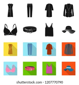 Vector design of woman and clothing sign. Collection of woman and wear stock vector illustration.