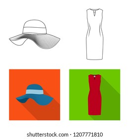 Vector design of woman and clothing sign. Collection of woman and wear stock symbol for web.