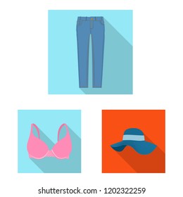 Vector design of woman and clothing symbol. Collection of woman and wear stock symbol for web.