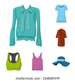 Vector design of woman and clothing symbol. Collection of woman and wear stock symbol for web.