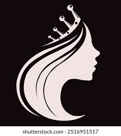 vector design of a woman with long, gently flowing hair, decorated with a simple but elegant crown. Her calm facial expression radiated wisdom and strength, as if she was a queen full of charisma.